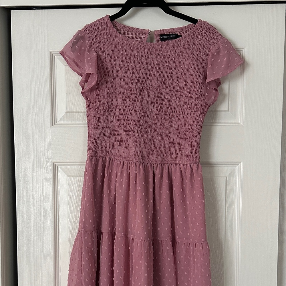 Smocked Flutter Sleeve Maxi Dress - Dusty Rose
